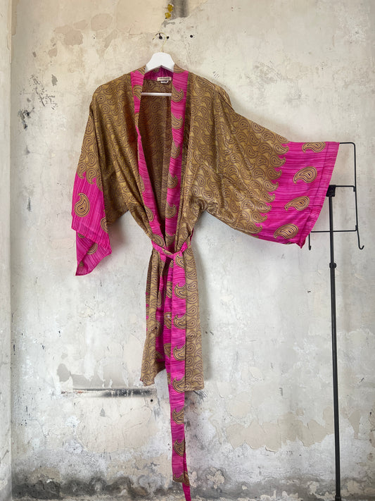 Vintage Saree Silk Kimono / Duster - Short