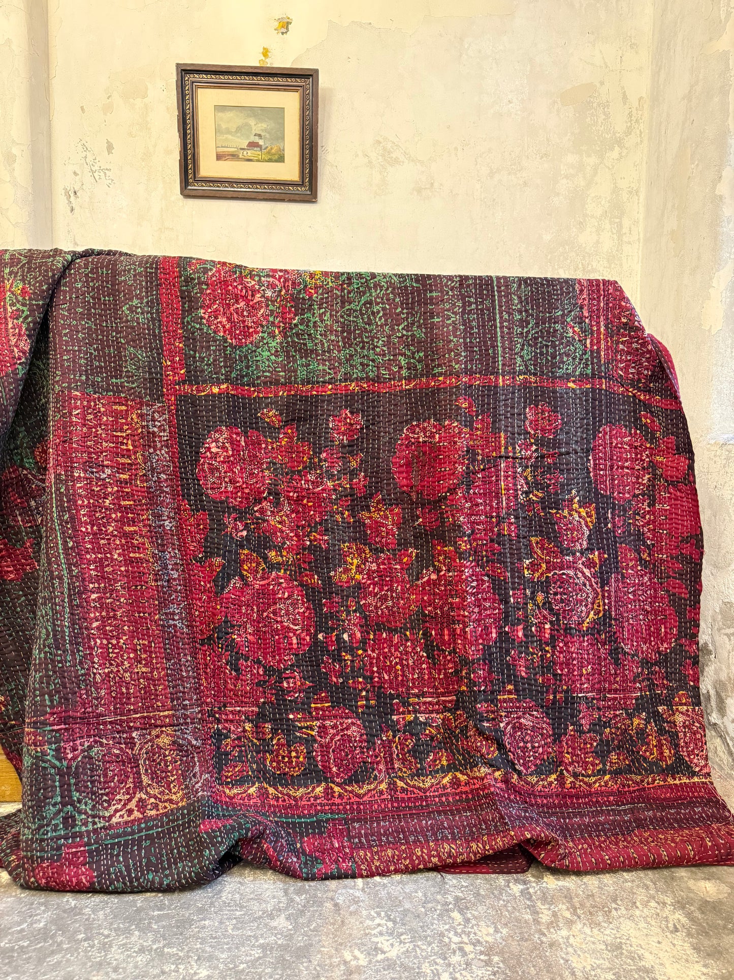 A Finestitch Kantha Quilt with Bagru over-print