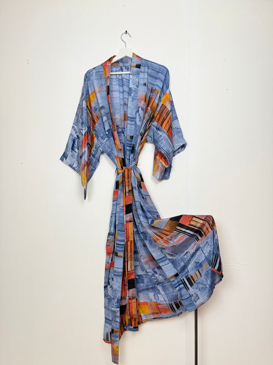 Vintage Saree Silk Kimono / Duster - Long
