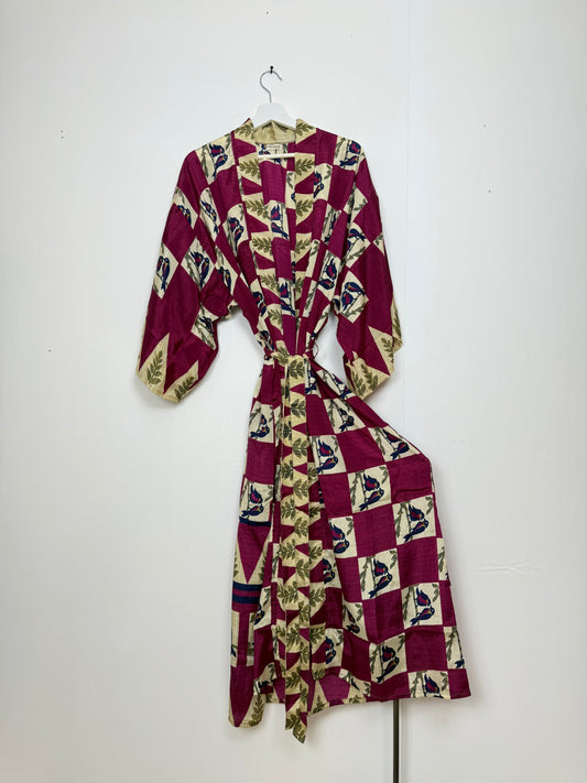 Vintage Saree Silk Kimono / Duster - Long
