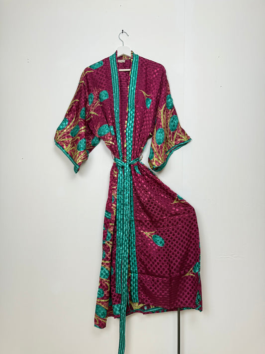 Vintage Saree Silk Kimono / Duster - Long