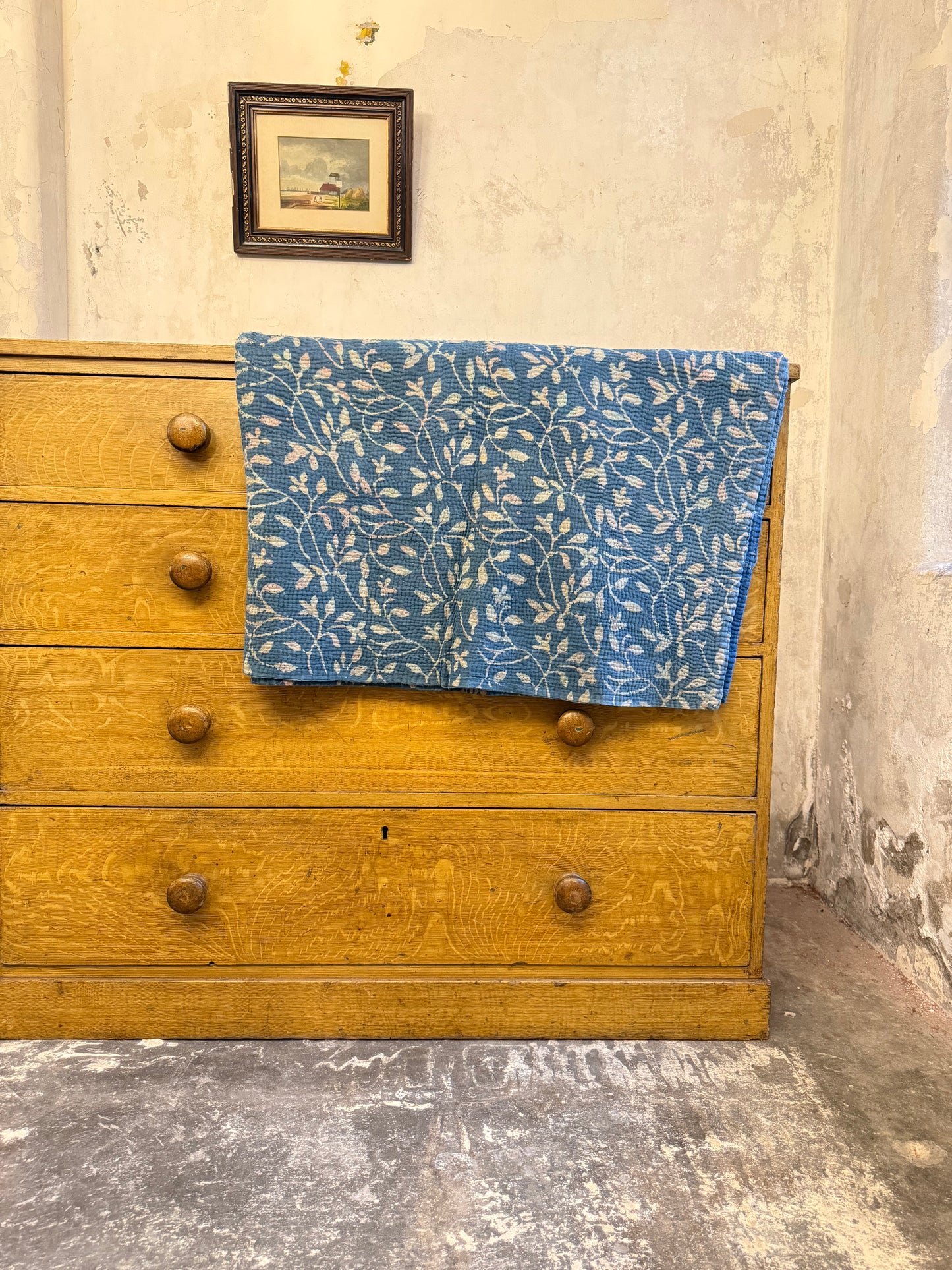 A Finestitch Indigo Kantha Quilt with Indigo over-print.