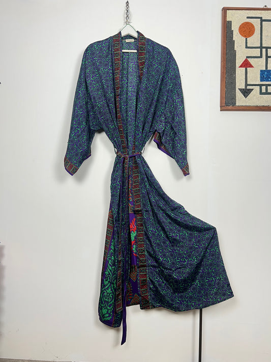 Vintage Saree Silk Kimono / Duster - Long - Wider Unisex Fit