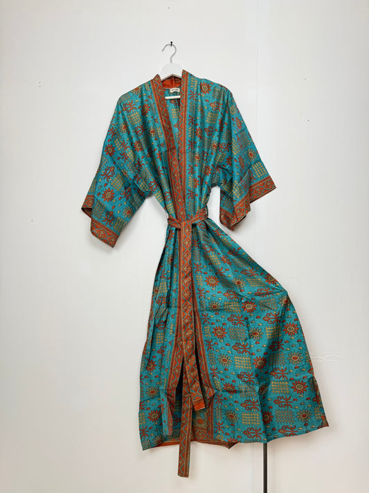 Vintage Saree Silk Kimono / Duster - Long