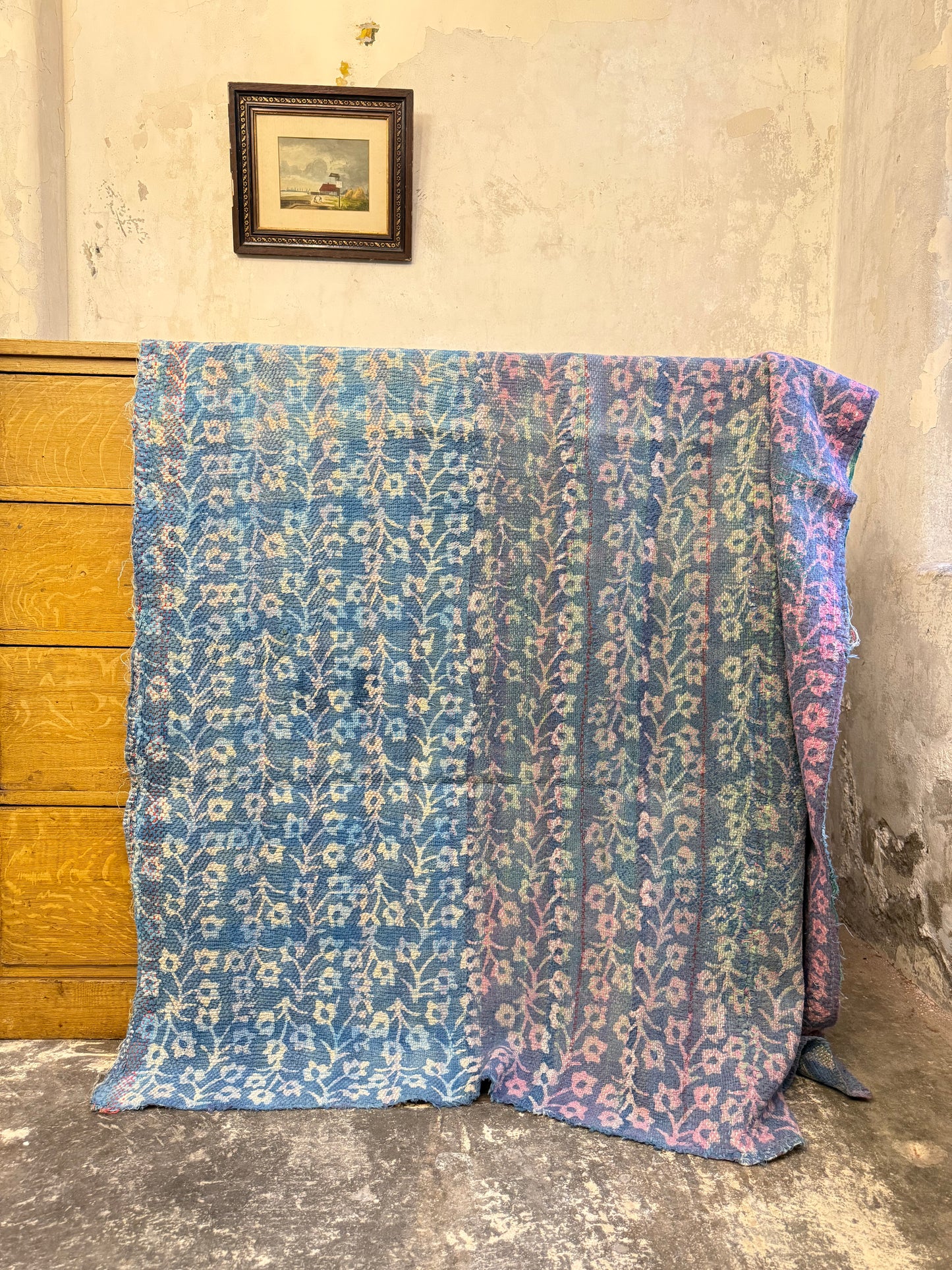 A Finestitch Indigo Kantha Quilt with Indigo over-print.