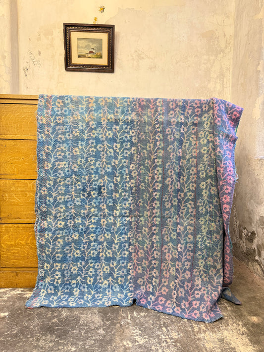 A Finestitch Indigo Kantha Quilt with Indigo over-print.