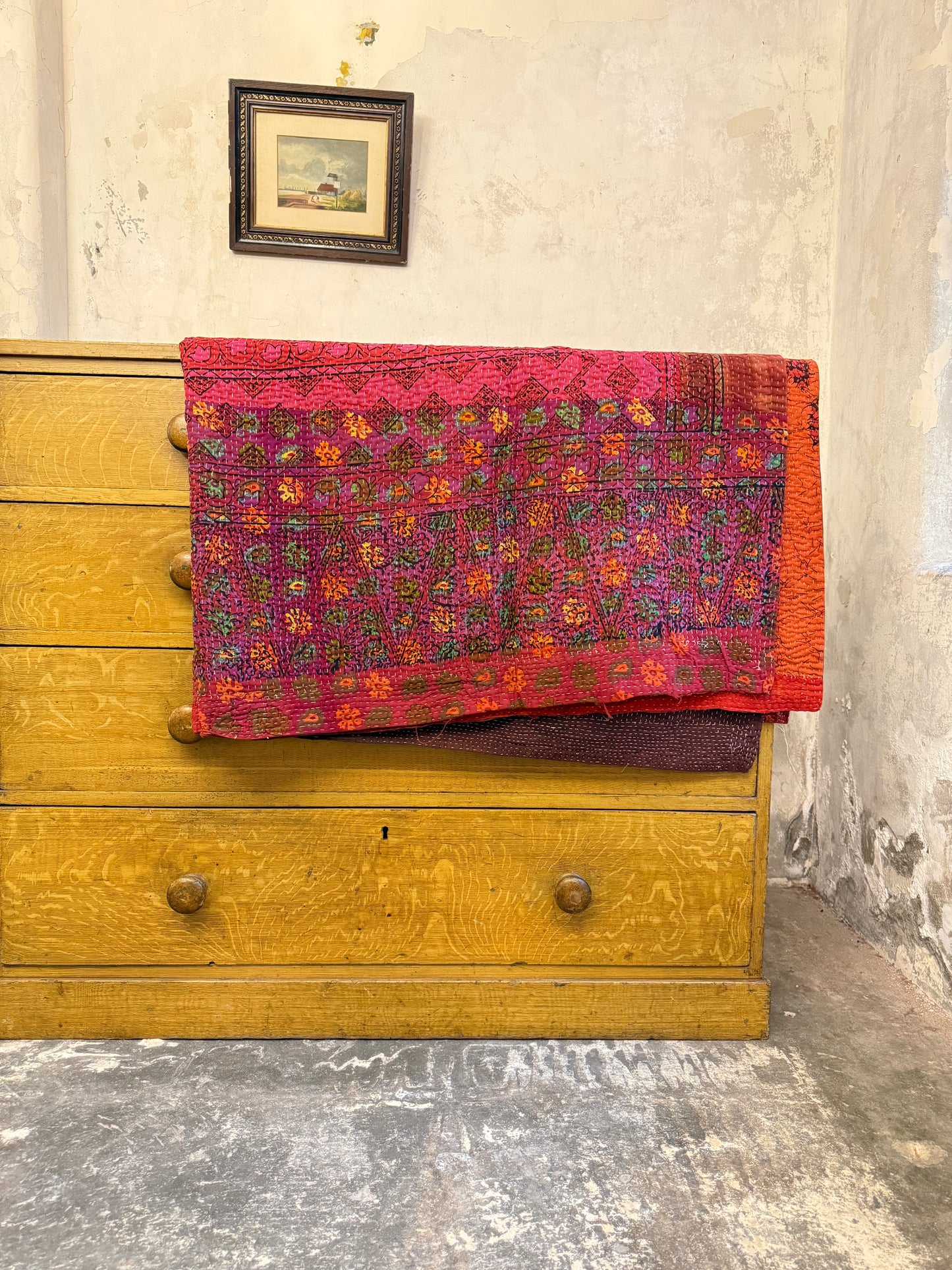 A Finestitch Kantha Quilt with Bagru over-print