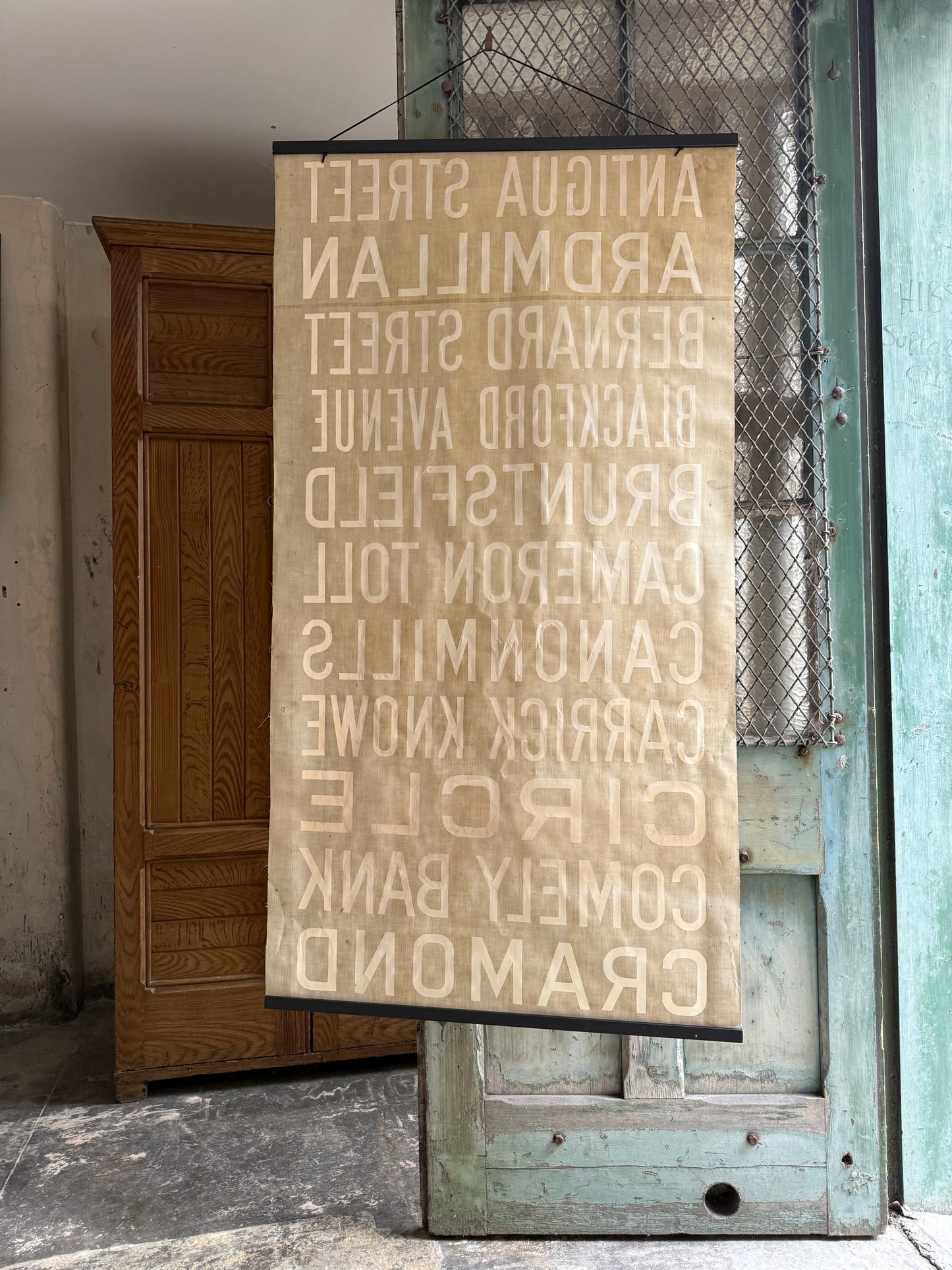 1950’s Linen Destination Bus Blind - Edinburgh - Antigua Street to Cramond