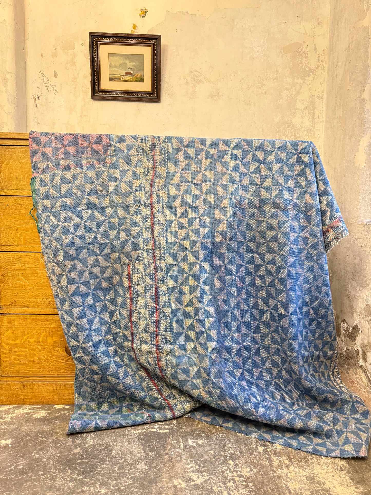 A Finestitch Indigo Kantha Quilt with Indigo over-print.