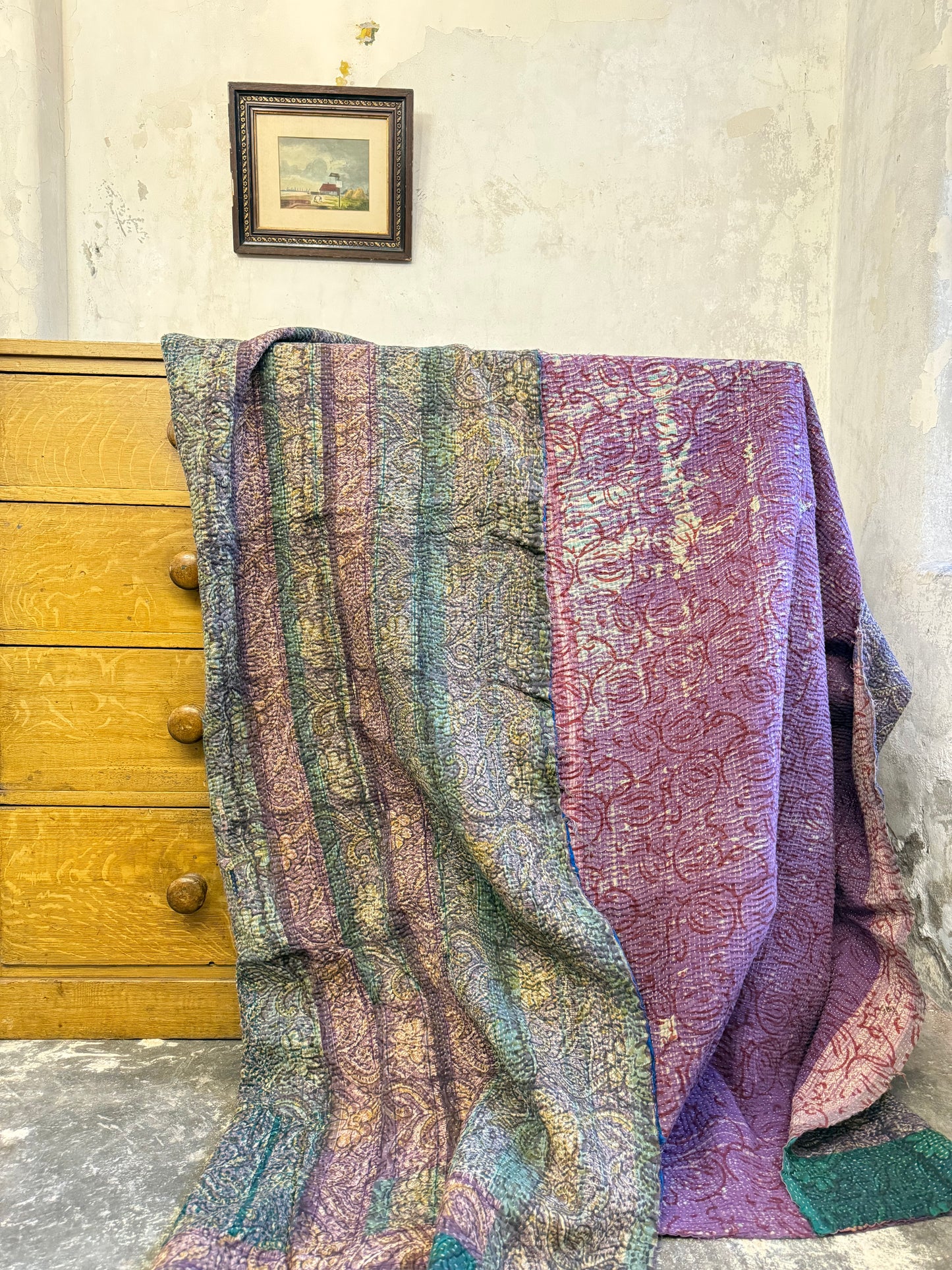 A Finestitch Kantha Quilt with Bagru over-print