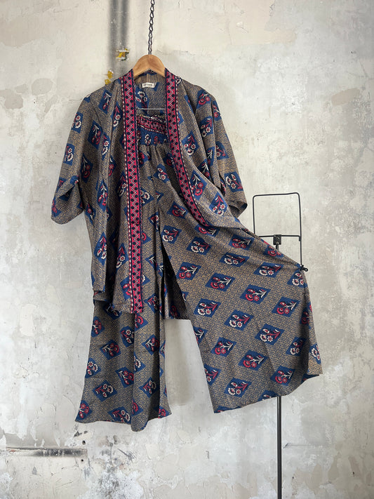 Vintage Saree Silk Trousers & Shirt Co-ordinated Set