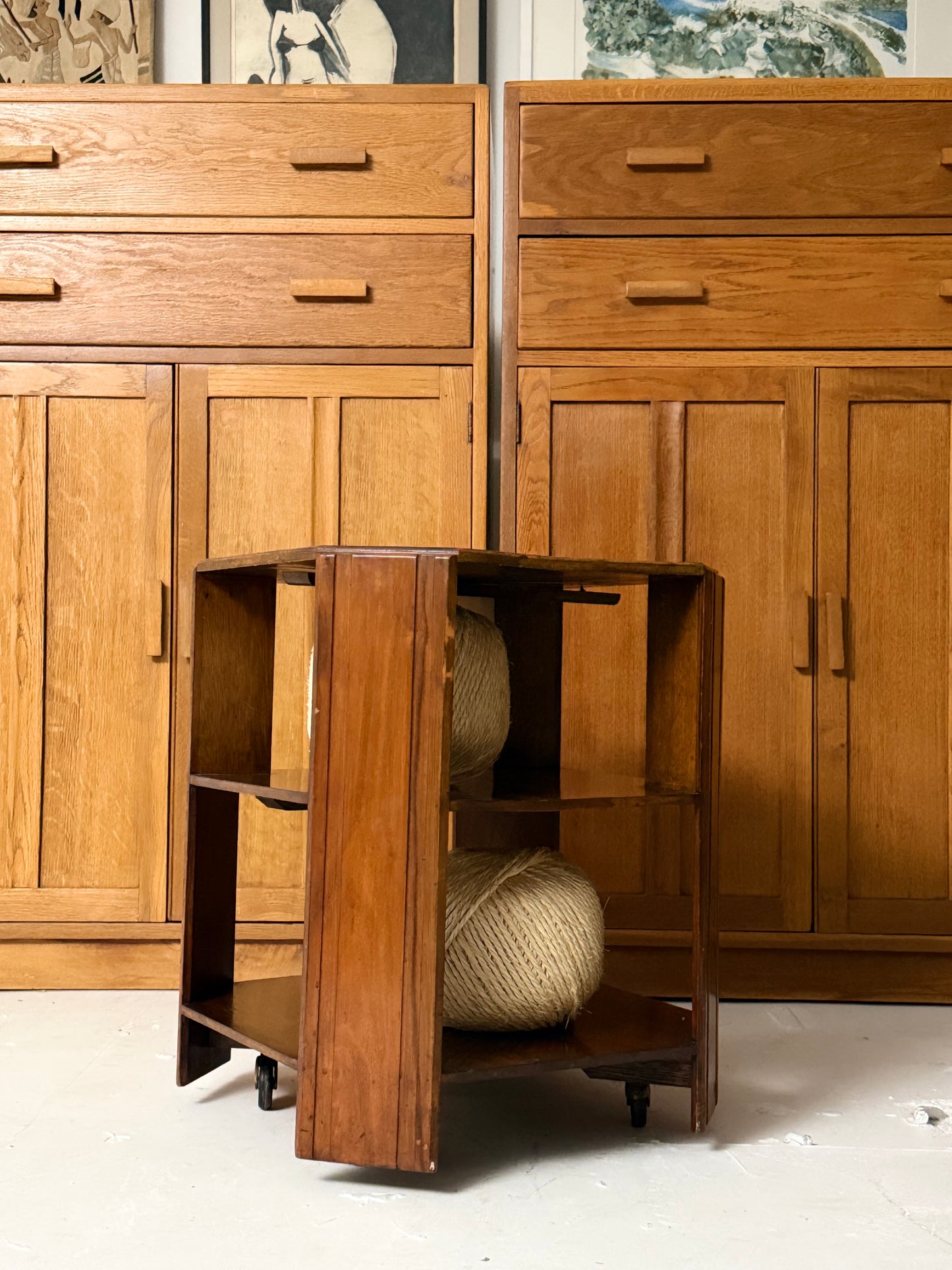 Two Tier Art Deco Side Table on Wheels