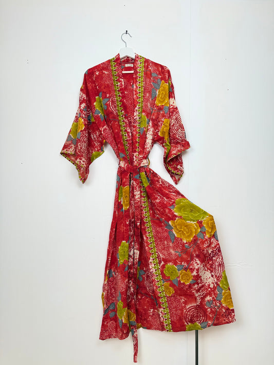 Vintage Saree Silk Kimono / Duster - Long