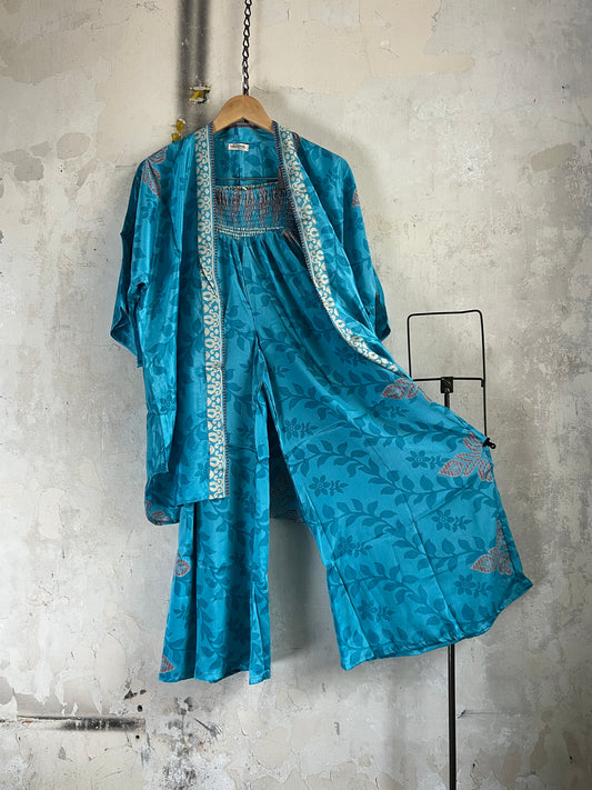 Vintage Saree Silk Trousers & Shirt Co-ordinated Set