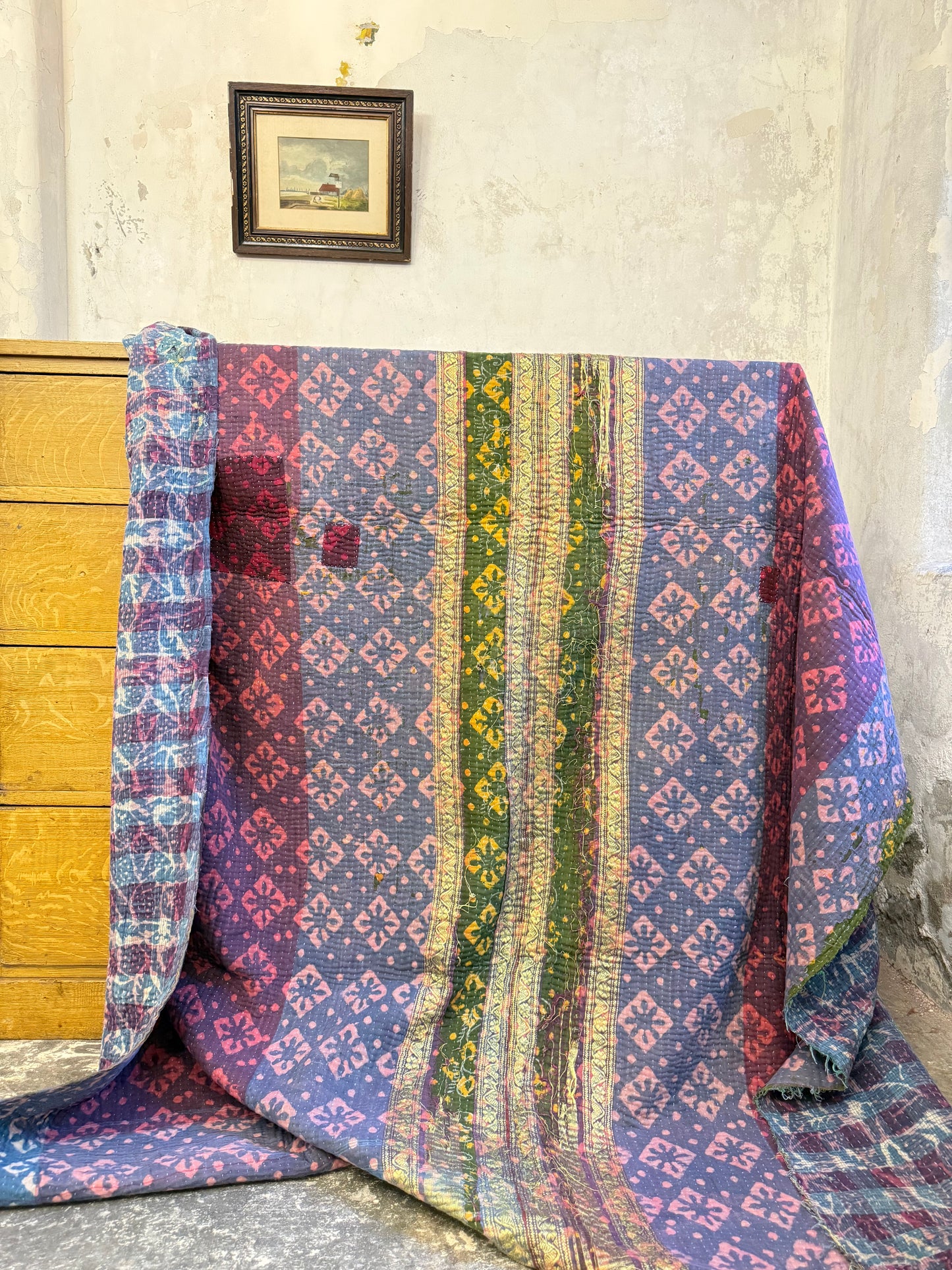 A Finestitch Indigo Kantha Quilt with Indigo over-print.