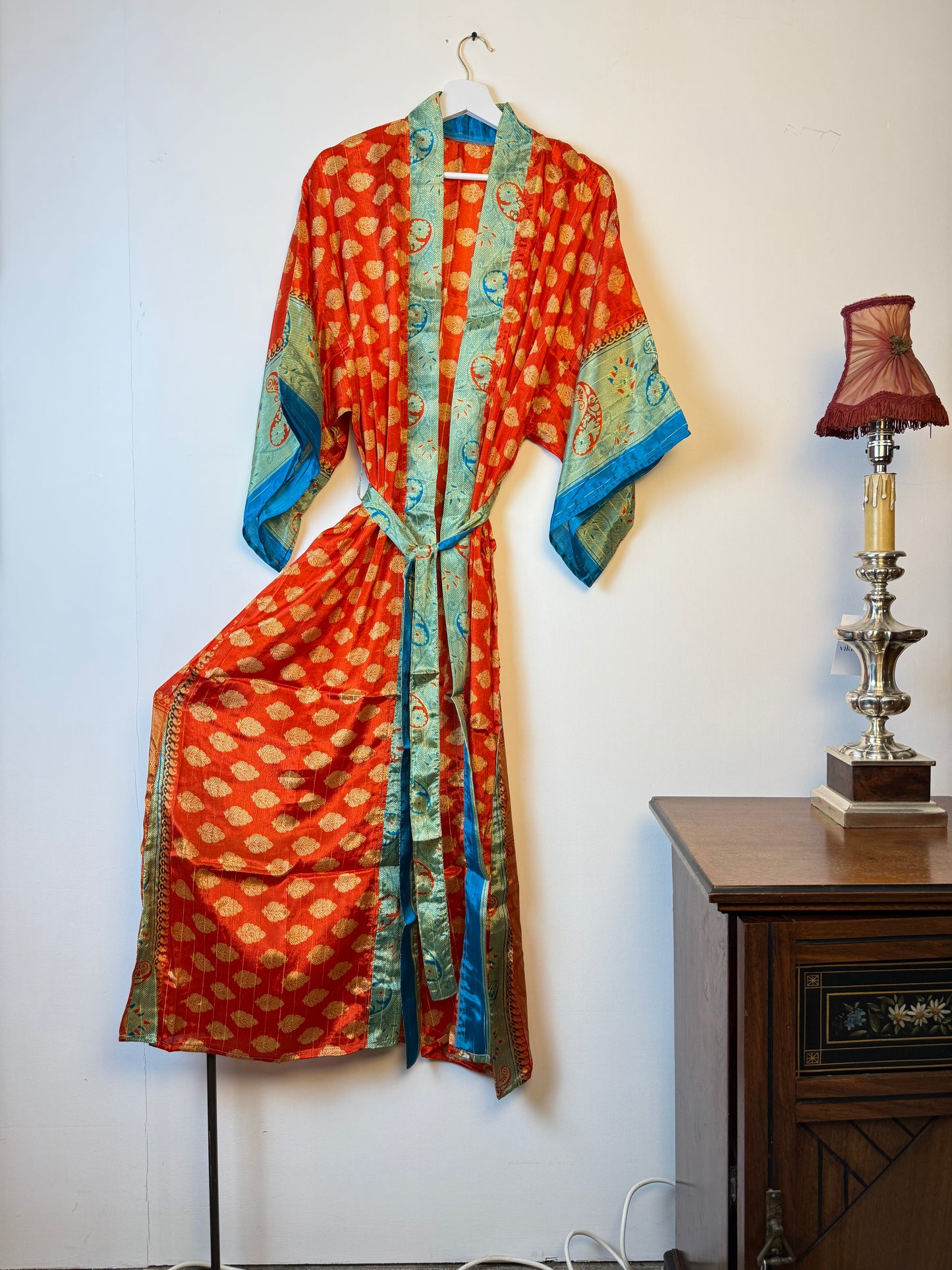 Vintage Saree Silk Kimono / Duster - Long