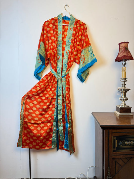 Vintage Saree Silk Kimono / Duster - Long