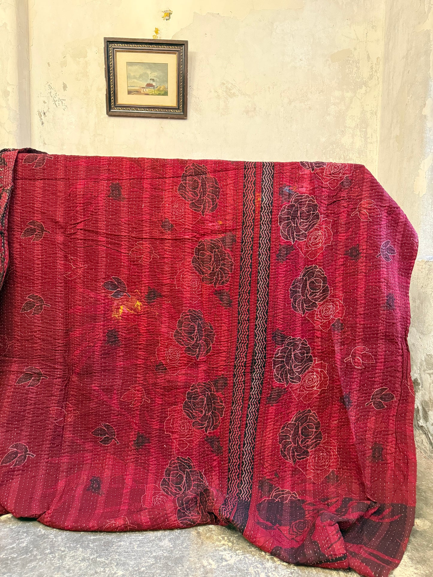 A Finestitch Kantha Quilt with Bagru over-print