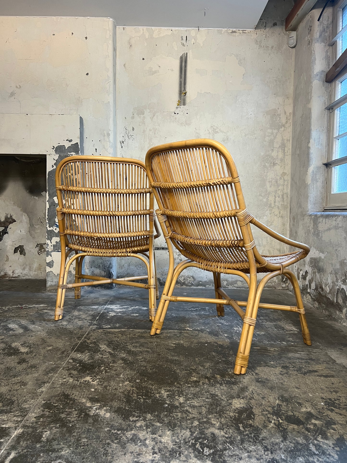 Pair Large Italian Bamboo & Cane Chairs