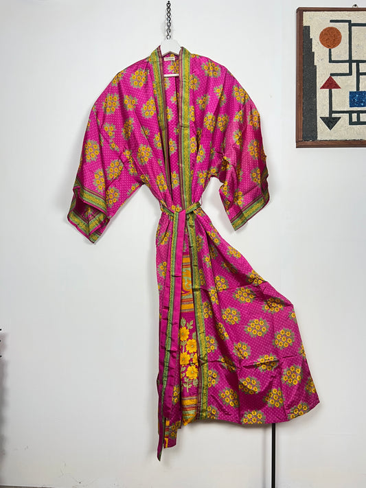 Vintage Saree Silk Kimono / Duster - Long - Wider Unisex Fit
