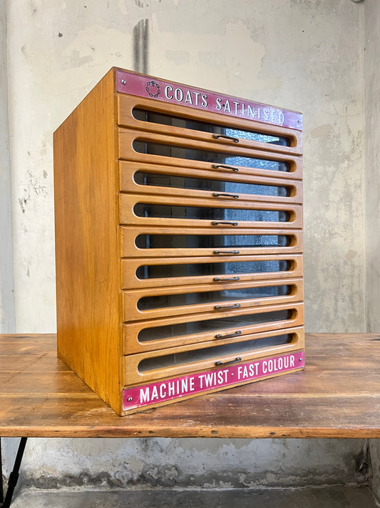 Coats Satinised Haberdashery Shop Counter Display Drawers