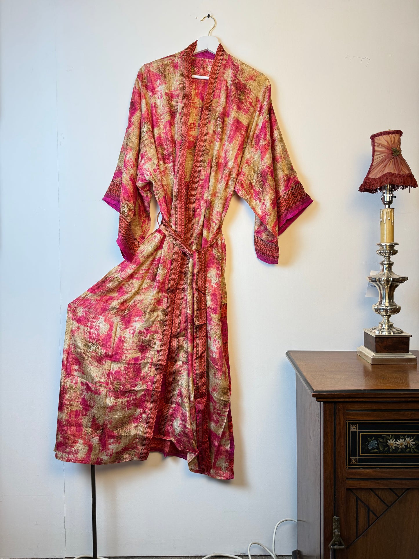 Vintage Saree Silk Kimono / Duster - Long