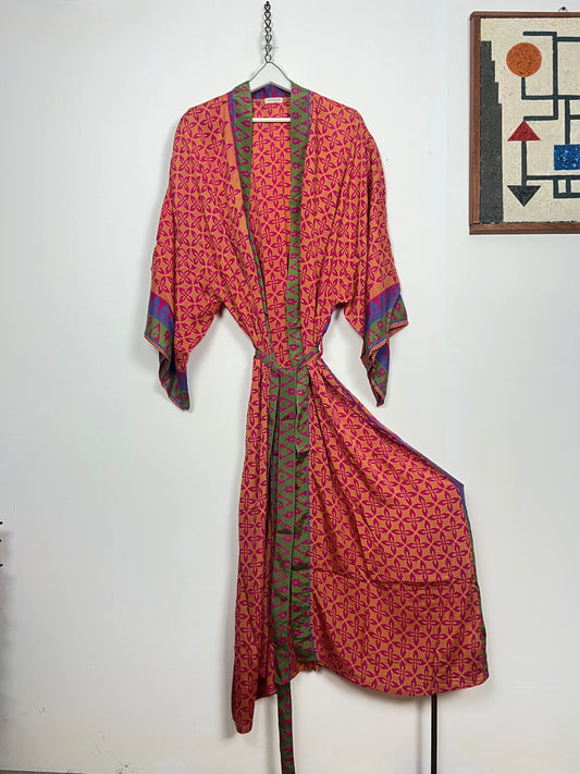 Vintage Saree Silk Kimono / Duster - Long - Wider Unisex Fit