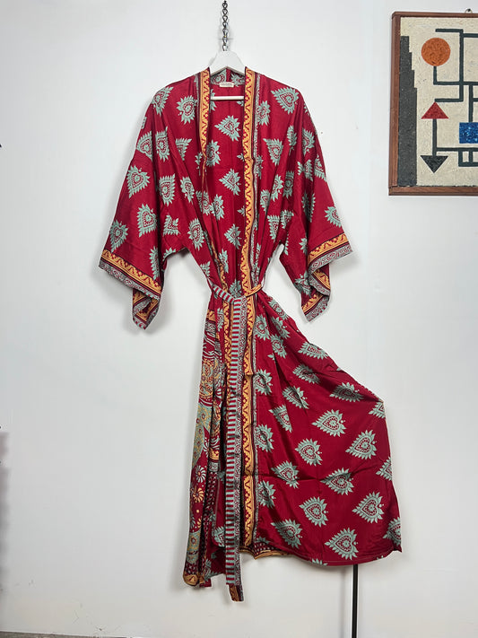 Vintage Saree Silk Kimono / Duster - Long - Wider Unisex Fit