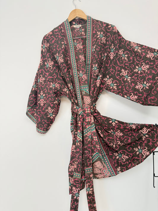 Vintage Saree Silk Kimono / Duster - Short