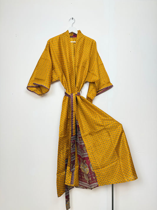 Vintage Saree Silk Kimono / Duster - Long