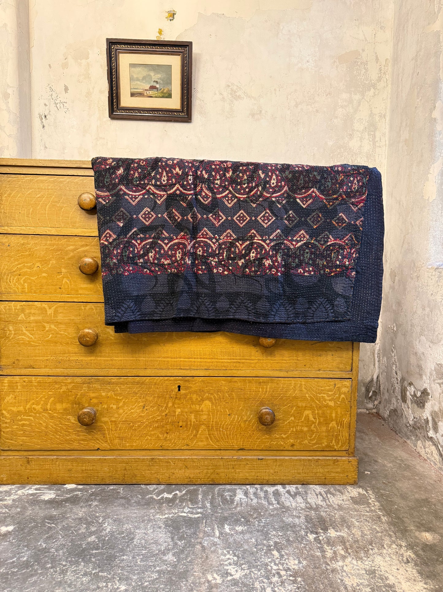 A Finestitch Indigo Kantha Quilt with Indigo over-print