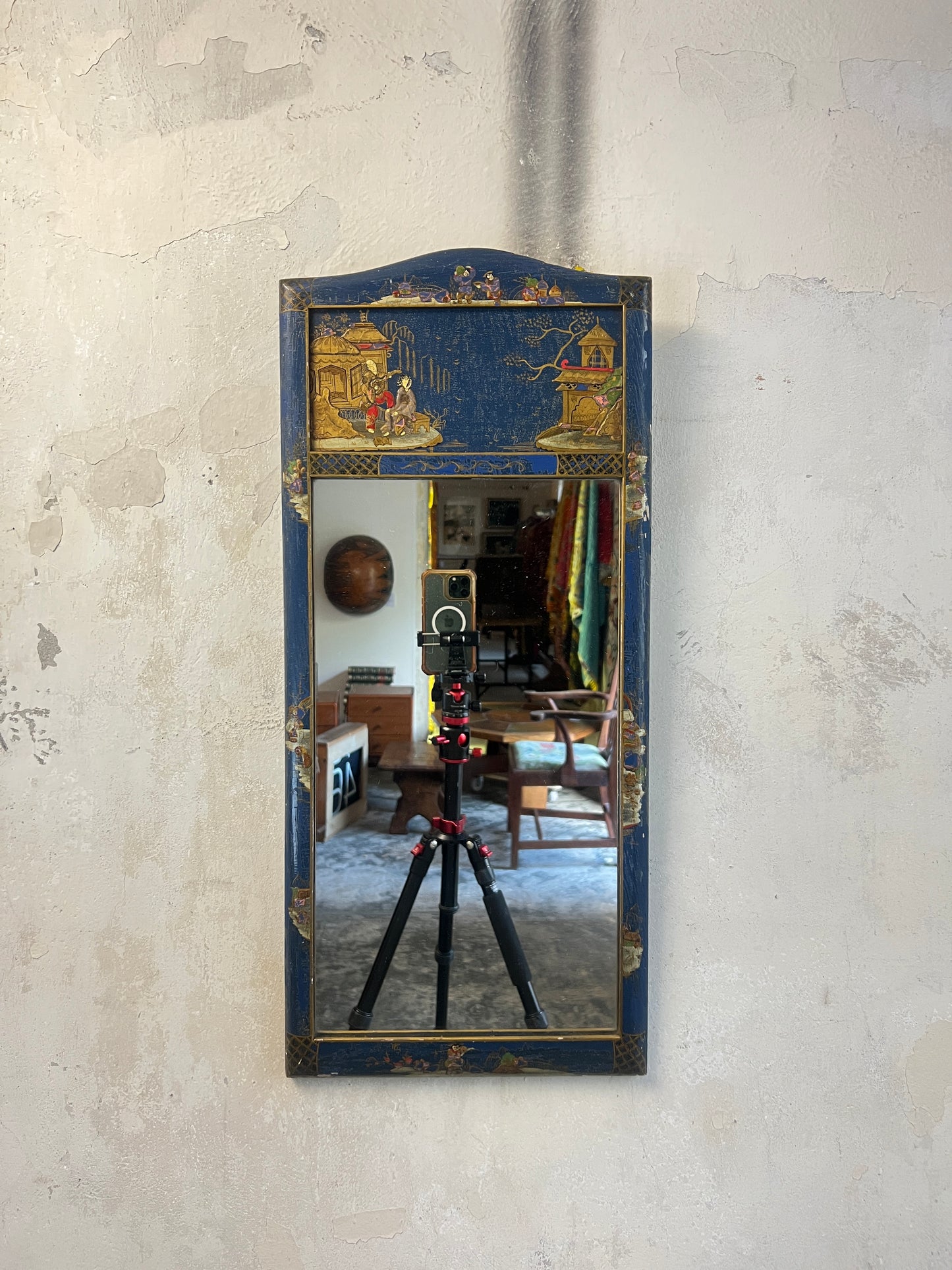 Early 20thC Blue Lacquered Chinoiserie Mirror