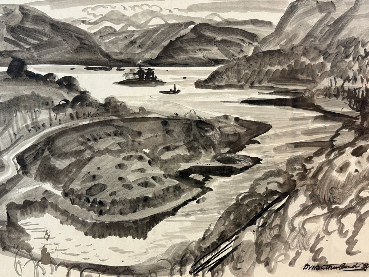 David Macbeth Sutherland RSA (1883–1973) | Estuary, Loch Carron | Original Scottish Ink & Wash