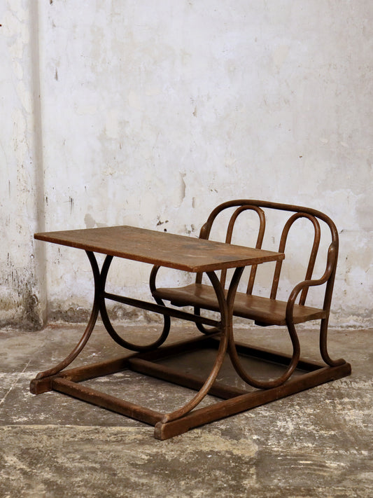 A Double Bentwood Children’s Desk & Seat - c1900. Retailers Label.