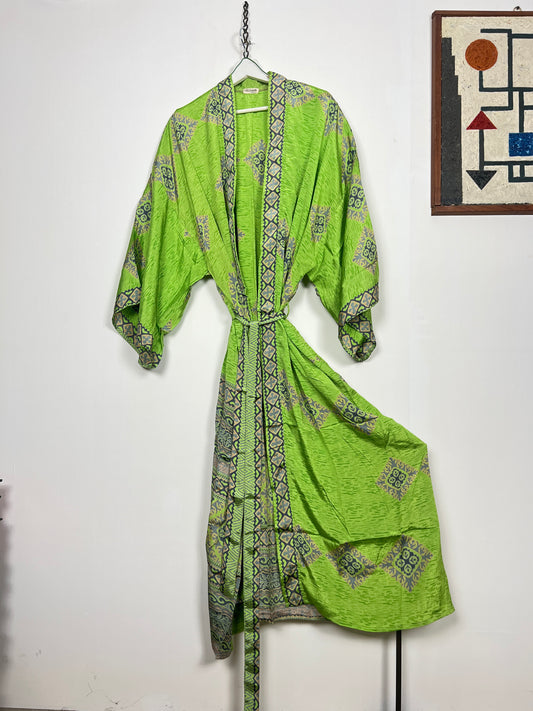 Vintage Saree Silk Kimono / Duster - Long - Wider Unisex Fit
