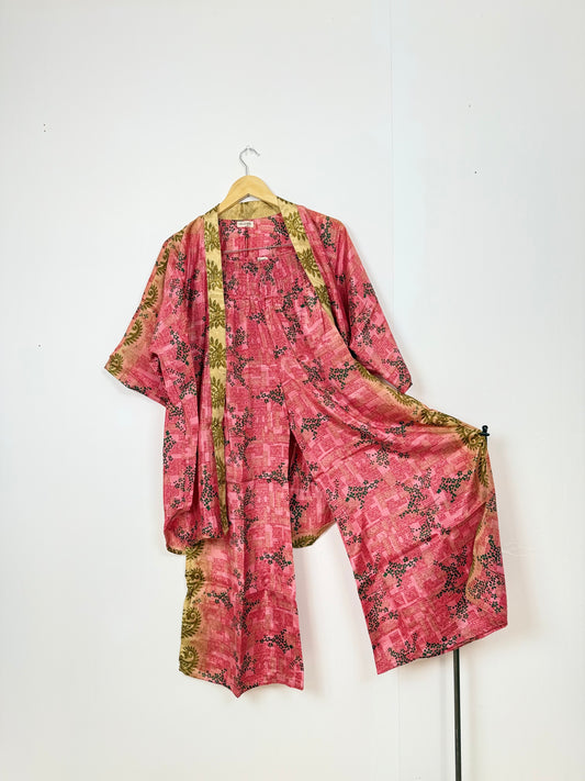 Vintage Saree Silk Trousers & Shirt Co-ordinated Set