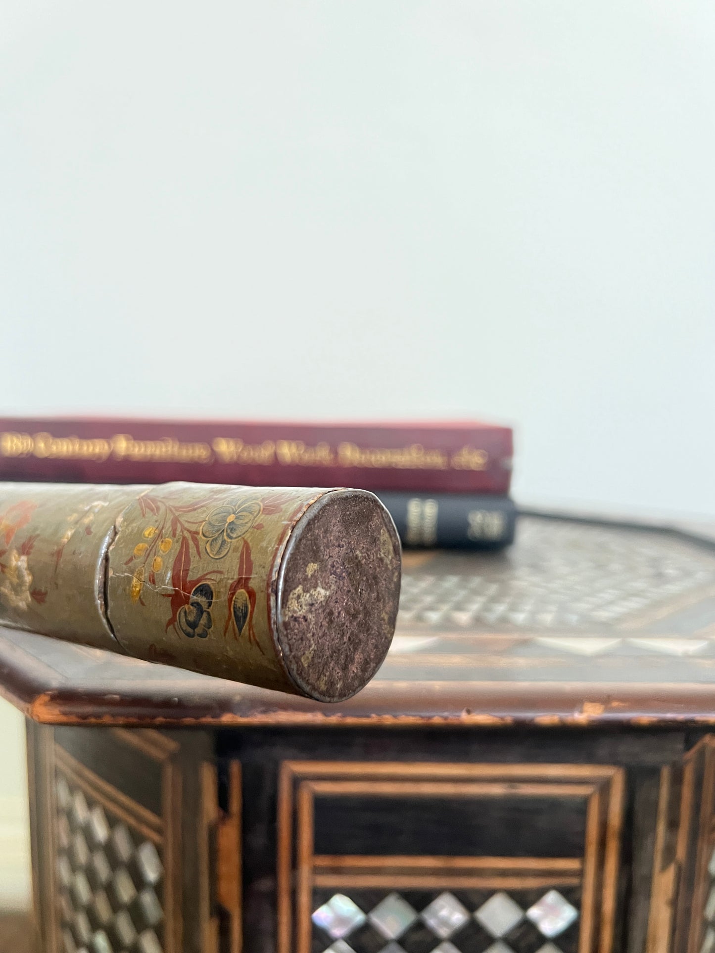 A Toleware Papier Mache Decorated Document Carrier