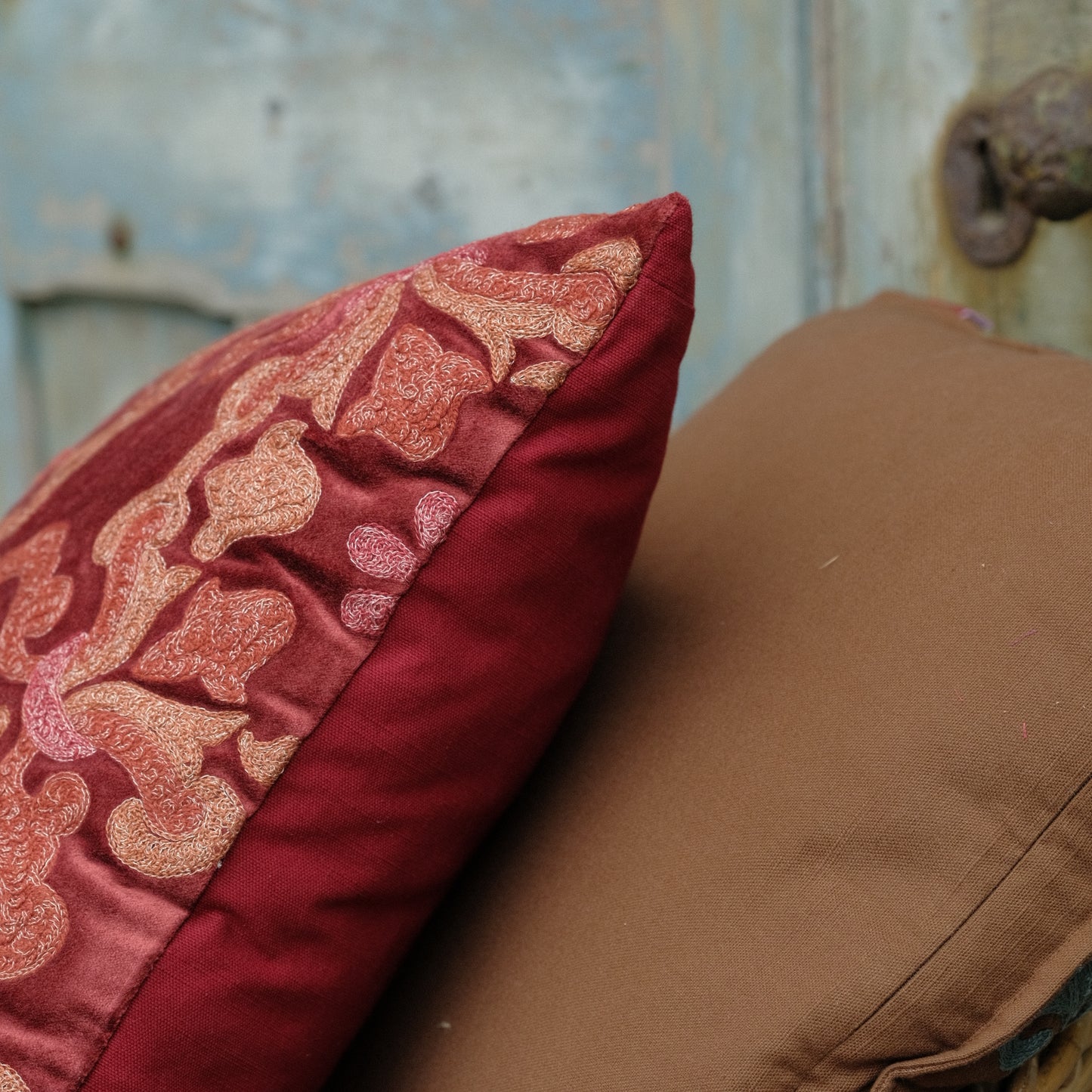 Embroidered & Velvet Cushion - Wines