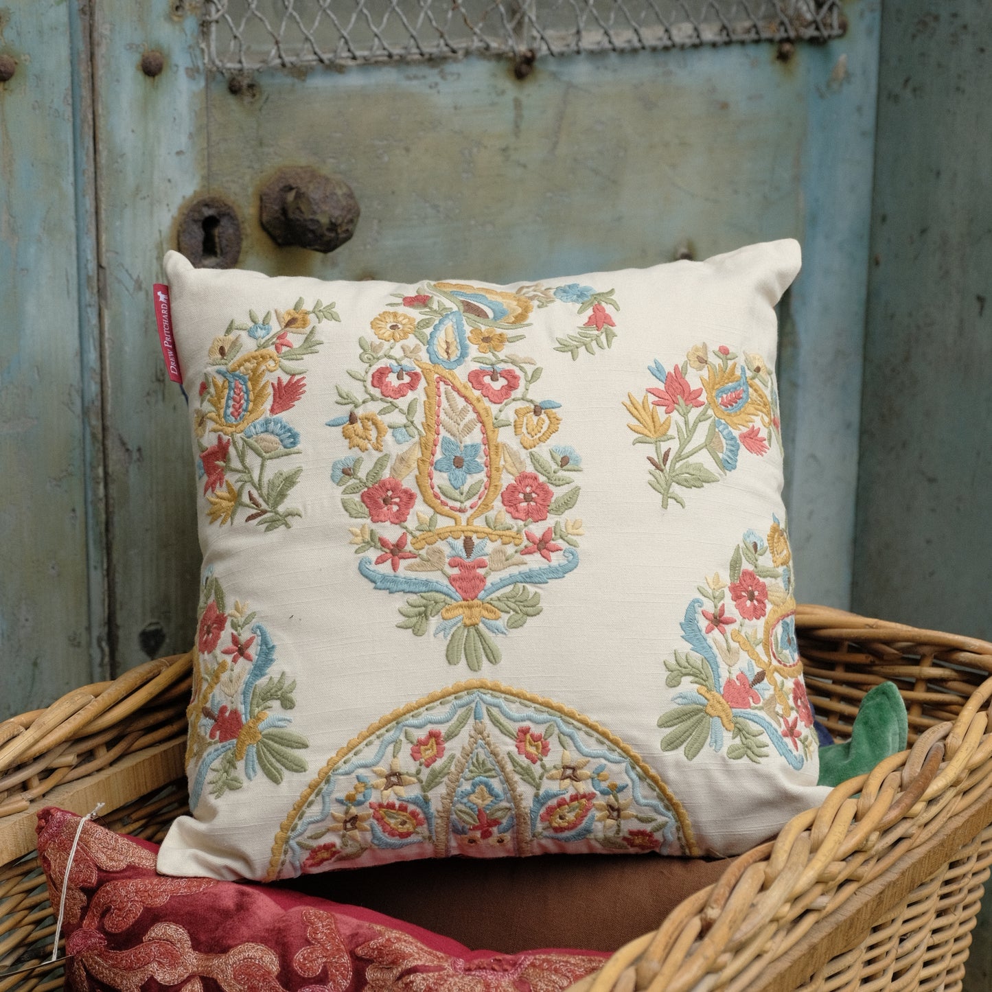 Embroidered Cushion - Floral Cream
