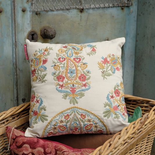 Embroidered Cushion - Floral Cream