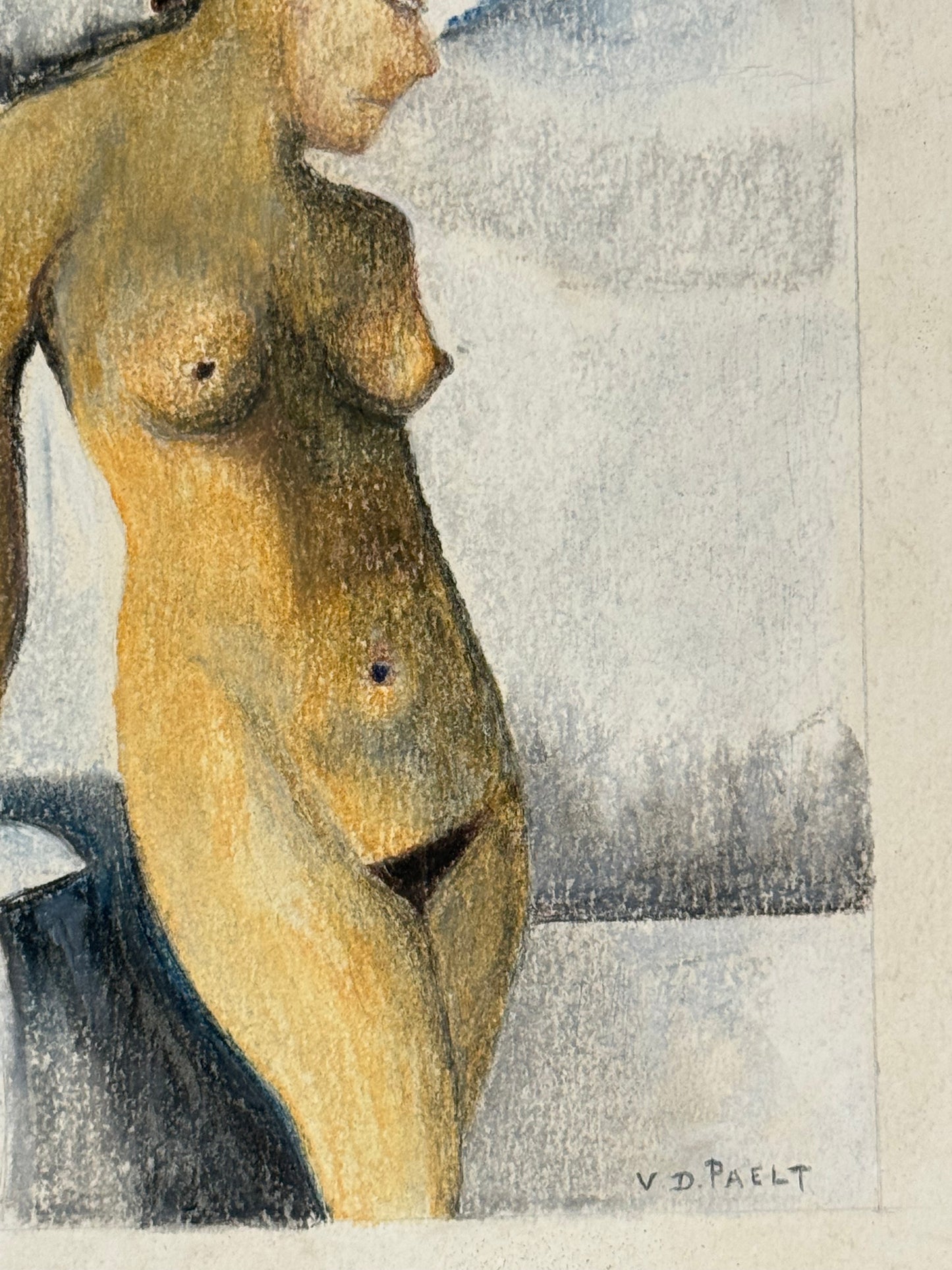 Masked Nude - Mid 20thC Dutch Pastel (Signed V.D. Paelt)