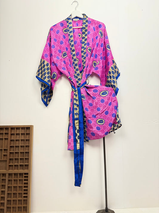 Vintage Saree Silk Kimono / Duster - Short