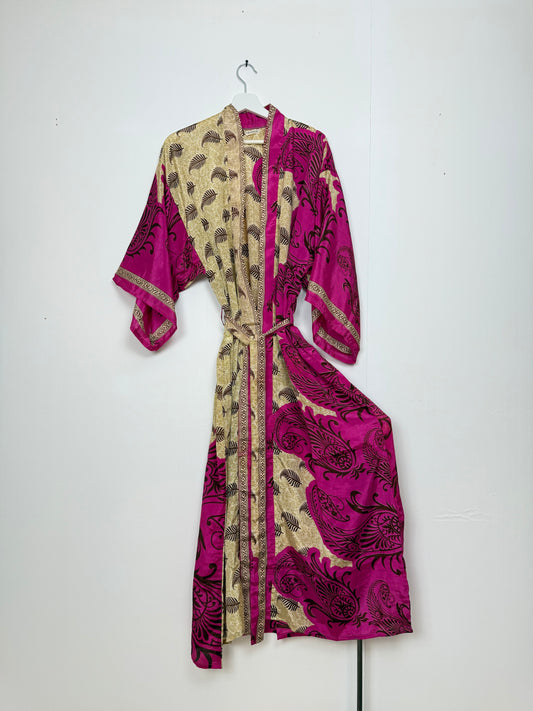 Vintage Saree Silk Kimono / Duster - Long