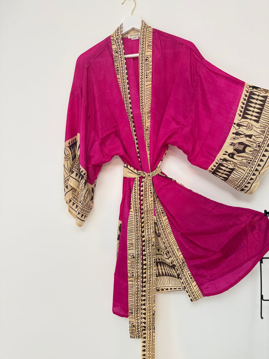 Vintage Saree Silk Kimono / Duster - Short