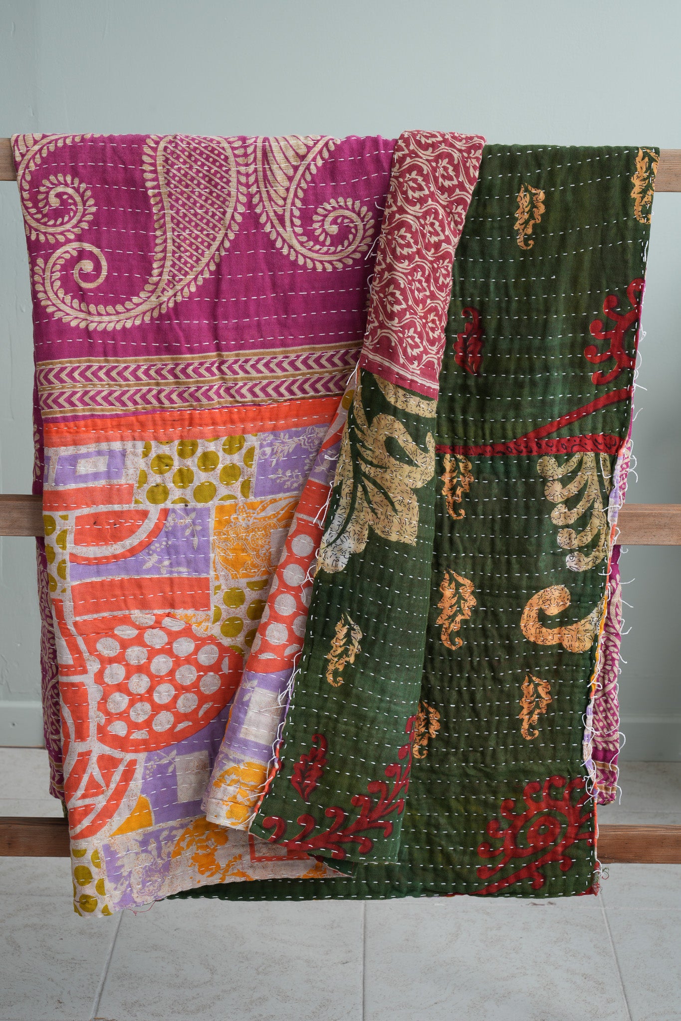 A Unique Vintage Cotton Kantha Quilt ~ 056