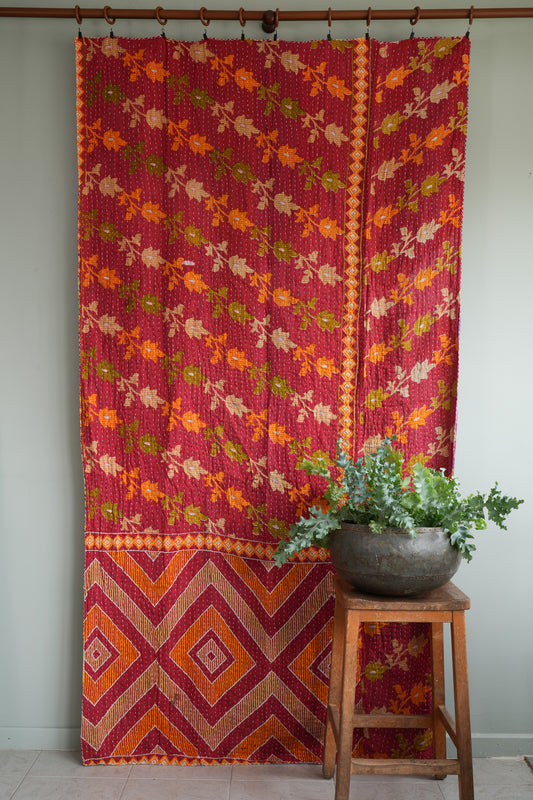 A Unique Vintage Cotton Kantha Quilt ~078
