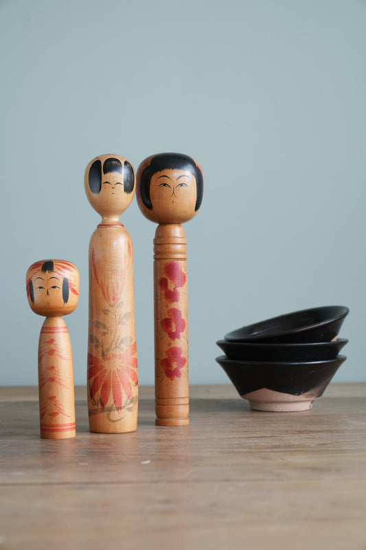 Set of 3 Traditional Japanese Folk Art Kokeshi Dolls 098