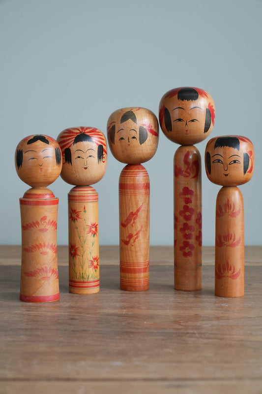 Set of 5 Traditional Japanese Folk Art Kokeshi Dolls 099