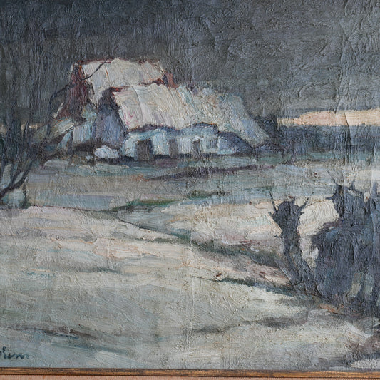 Winter Farmhouse / Unknown Artist (Indistinctly Signed), (C. Mid-20th Century)
