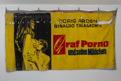 1960s German Hand Painted Cinema Banner - Graf Porno und seine Mädchen